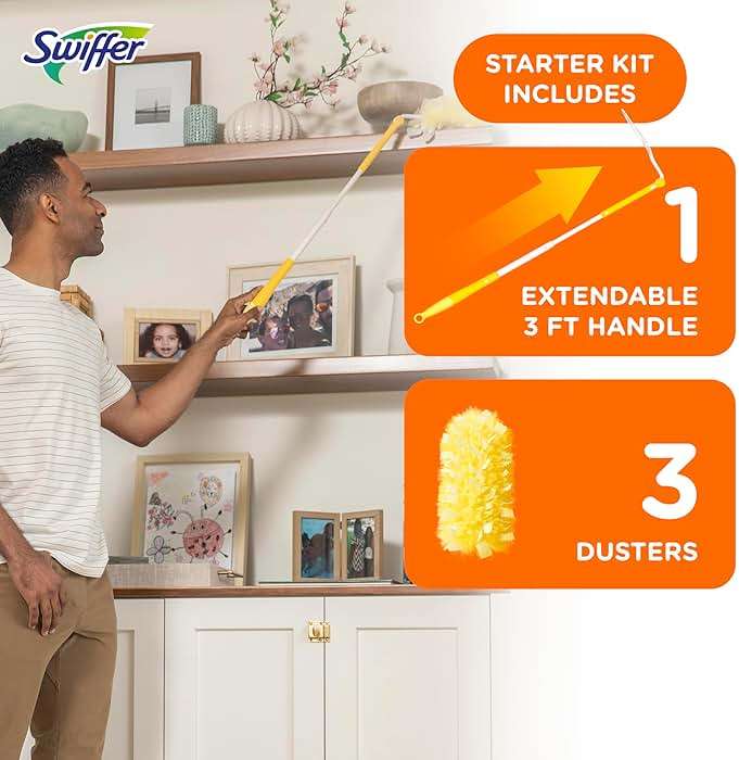 Swiffer Duster Kit with 3 ft Extendable Handle, Heavy Duty Dusting Starter Kit with 3 Refills, for Ceiling Fans, Vents and Hard to Reach Places - Image 8