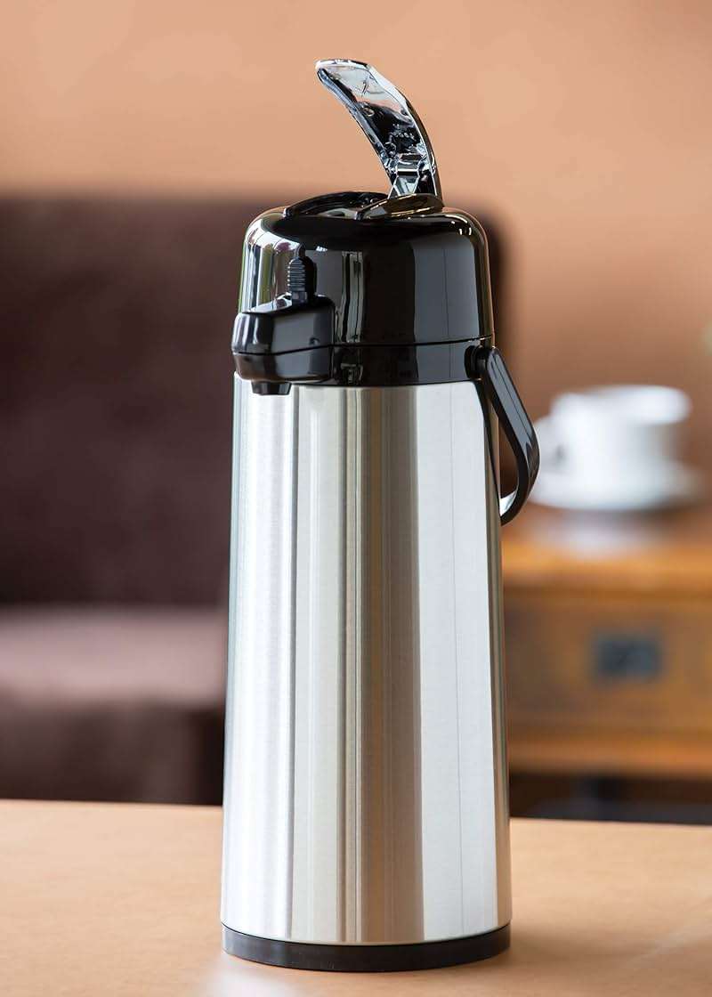 Service Ideas ECAL22S Eco-Air Airpot with Lever, Glass Vacuum Insulated Beverage Dispenser, Thermal Coffee Carafe, 2.2 Liter (74.4 Ounce), Brushed - Image 2