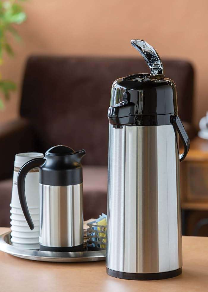 Service Ideas ECAL22S Eco-Air Airpot with Lever, Glass Vacuum Insulated Beverage Dispenser, Thermal Coffee Carafe, 2.2 Liter (74.4 Ounce), Brushed - Image 3