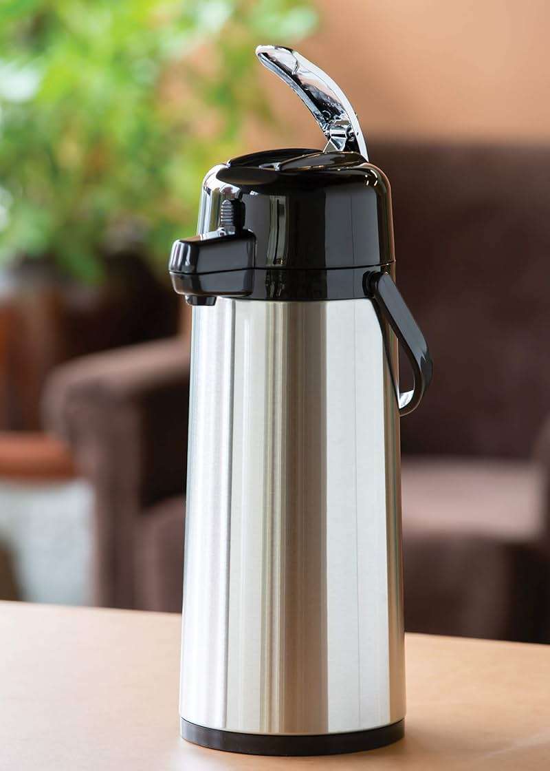 Service Ideas ECAL22S Eco-Air Airpot with Lever, Glass Vacuum Insulated Beverage Dispenser, Thermal Coffee Carafe, 2.2 Liter (74.4 Ounce), Brushed - Image 6