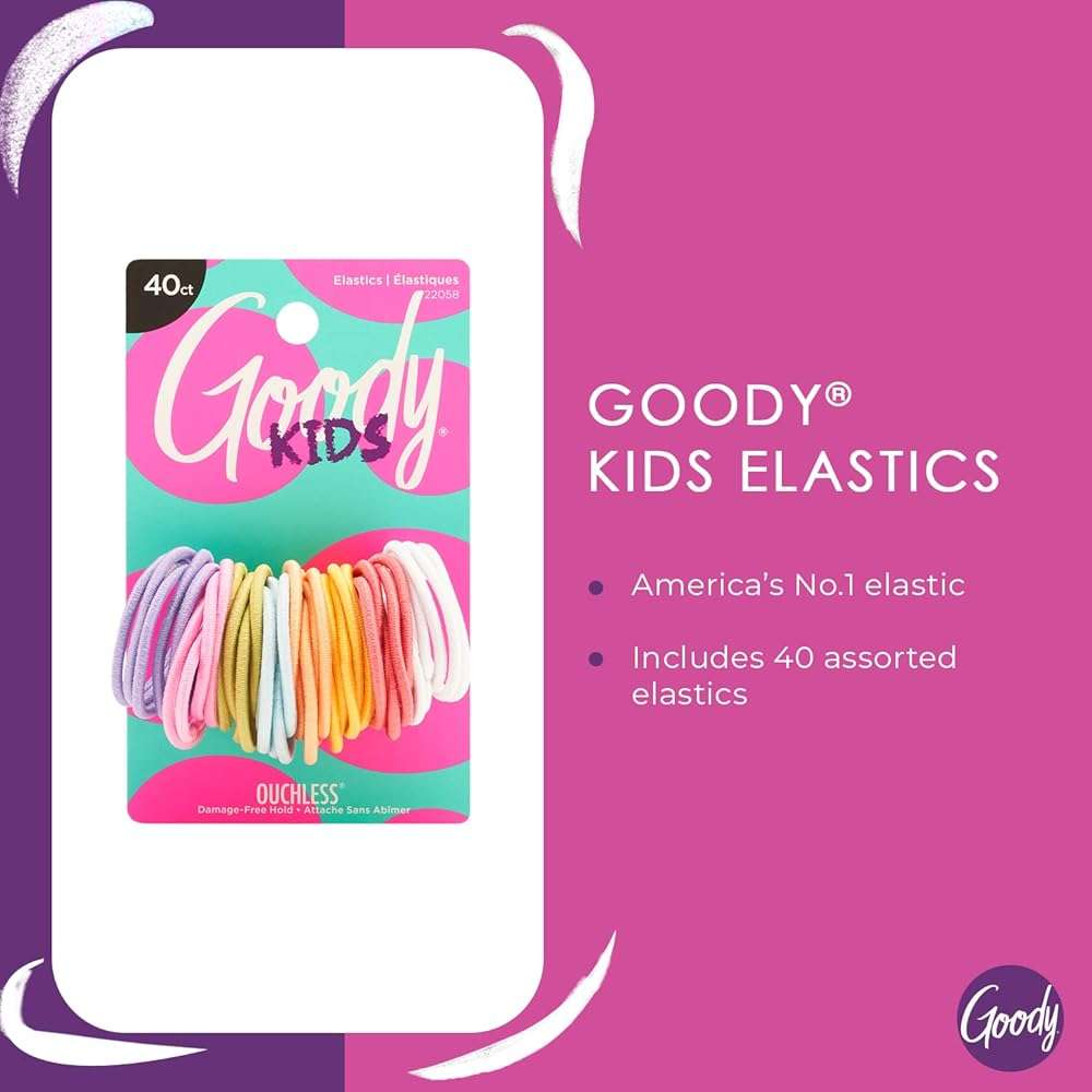 Goody Kids Ouchless Hair Elastics – No Pull, No Breakage, Tangle-Free Hold for Fine Hair – 40 Count, Assorted Colors, Long-Lasting Ponytail Holders for Girls & Boys - Image 4