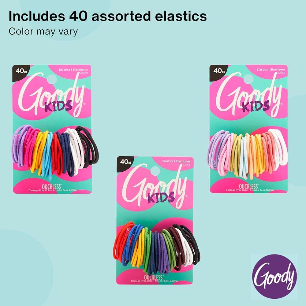 Goody Kids Ouchless Hair Elastics – No Pull, No Breakage, Tangle-Free Hold for Fine Hair – 40 Count, Assorted Colors, Long-Lasting Ponytail Holders for Girls & Boys - Image 7