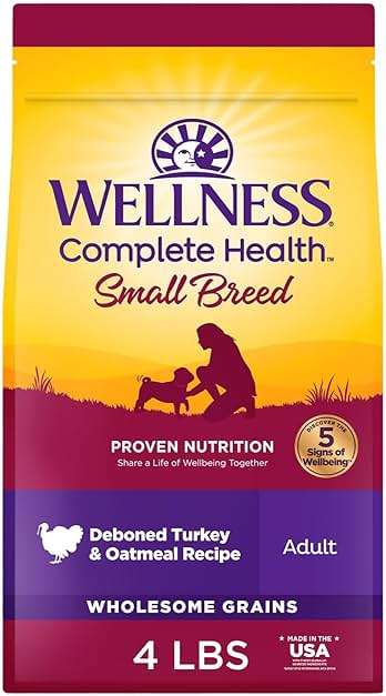 Wellness Complete Health Small Breed Dry Dog Food with Grains, Natural Ingredients, Made in USA with Real Turkey, For Dogs Up to 25 lbs, (Adult, Turkey & Oatmeal, 4-Pound Bag) - Image 1