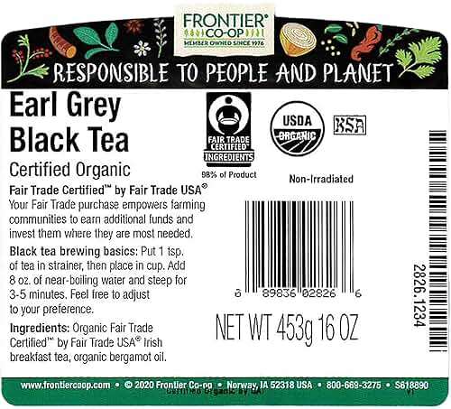 Frontier Co-op Organic Earl Grey Tea Loose Leaf, 1lb Bulk Bag - Premium Dried Loose Leaf Tea - Aromatic Black Tea Loose Leaf with Bergamot Oil, Kosher - Image 2