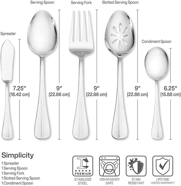 Pfaltzgraff Simplicity 53-Piece Flatware Set, 18/0 Stainless Steel Silverware Set for 8 with Serving Utensils, Classic Dining Cutlery for Everyday Use and Entertaining - Image 2