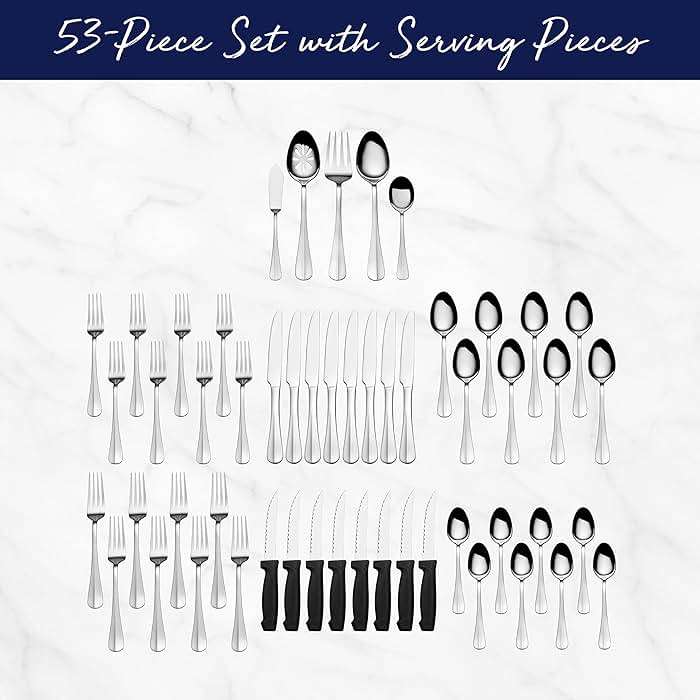 Pfaltzgraff Simplicity 53-Piece Flatware Set, 18/0 Stainless Steel Silverware Set for 8 with Serving Utensils, Classic Dining Cutlery for Everyday Use and Entertaining - Image 3