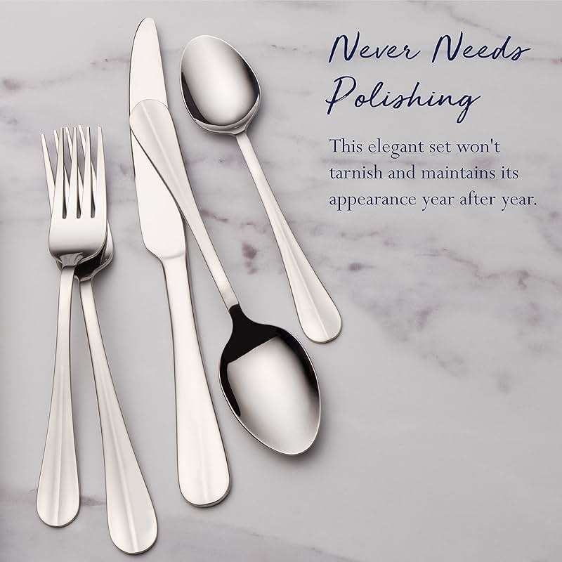 Pfaltzgraff Simplicity 53-Piece Flatware Set, 18/0 Stainless Steel Silverware Set for 8 with Serving Utensils, Classic Dining Cutlery for Everyday Use and Entertaining - Image 5