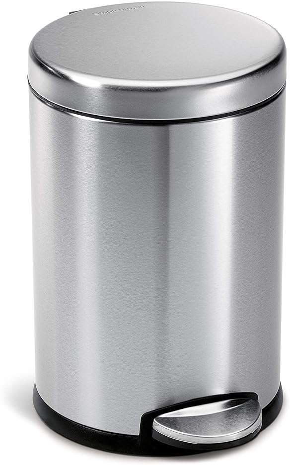 simplehuman Round Step Can, 4.5L / 1.2 Gallon Compact Bathroom Trash Can, 150,000-Step Pedal, Lid Shox® Silent Close, Removable Inner Bucket, Brushed Stainless Steel - Image 1