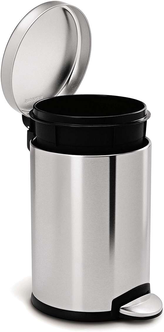 simplehuman Round Step Can, 4.5L / 1.2 Gallon Compact Bathroom Trash Can, 150,000-Step Pedal, Lid Shox® Silent Close, Removable Inner Bucket, Brushed Stainless Steel - Image 4