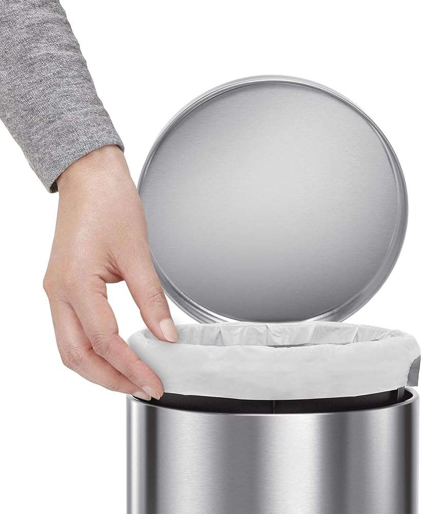 simplehuman Round Step Can, 4.5L / 1.2 Gallon Compact Bathroom Trash Can, 150,000-Step Pedal, Lid Shox® Silent Close, Removable Inner Bucket, Brushed Stainless Steel - Image 5