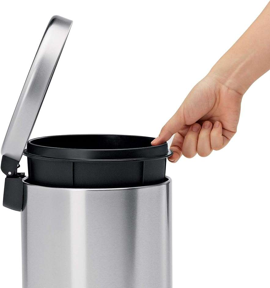 simplehuman Round Step Can, 4.5L / 1.2 Gallon Compact Bathroom Trash Can, 150,000-Step Pedal, Lid Shox® Silent Close, Removable Inner Bucket, Brushed Stainless Steel - Image 6