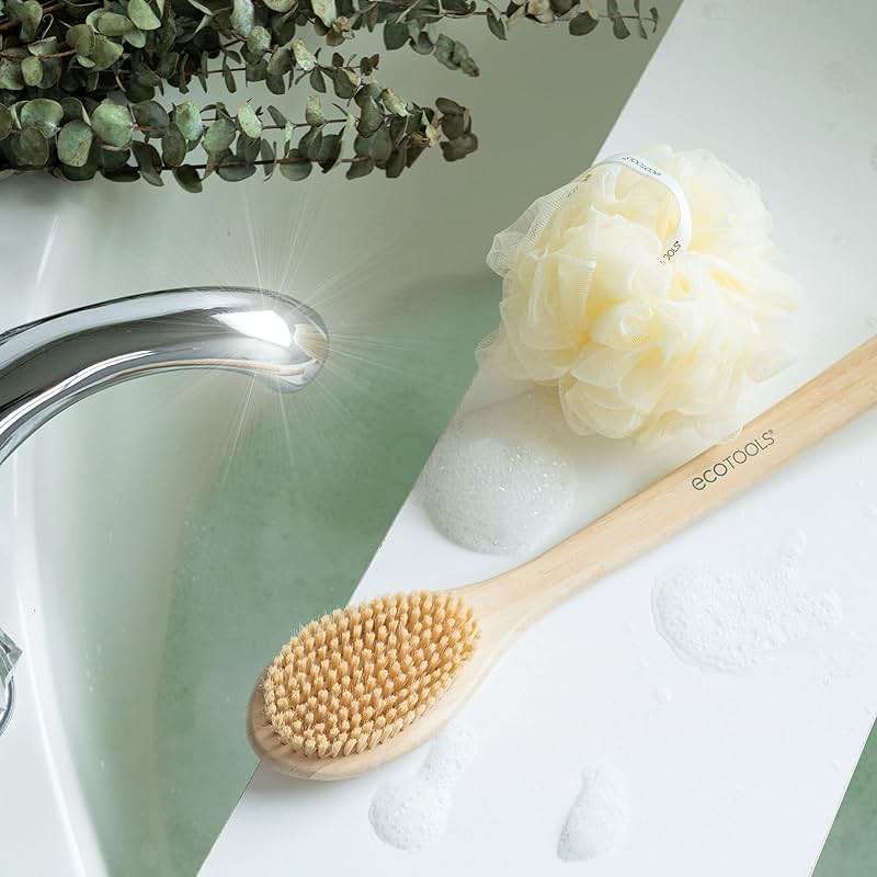 EcoTools Bath Bristle Brush, Bath Brush with Long Handle, Cleanse Back & Hard-to-Reach Areas, Eco Friendly Shower Brush for Exfoliating, Cruelty Free Nylon Bristles, Vegan, 1 Count - Image 6