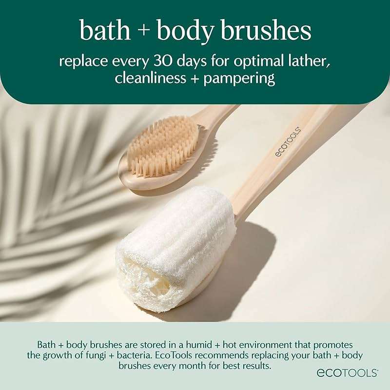 EcoTools Bath Bristle Brush, Bath Brush with Long Handle, Cleanse Back & Hard-to-Reach Areas, Eco Friendly Shower Brush for Exfoliating, Cruelty Free Nylon Bristles, Vegan, 1 Count - Image 7