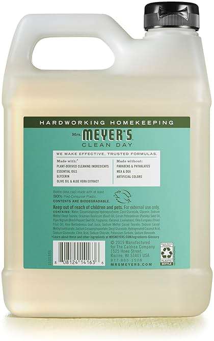 MRS. MEYER'S CLEAN DAY Hand Soap Refill, Made with Essential Oils, Basil, 33 fl. oz - Image 2