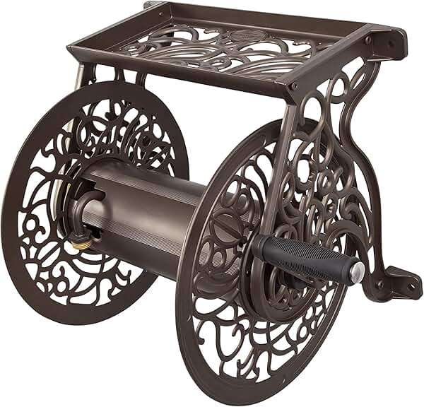 Liberty GARDEN 704 Decorative Cast Aluminum Wall Mount Garden Hose Reel, Holds 125-Feet of 5/8-Inch Hose - Bronze - Image 1
