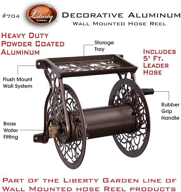 Liberty GARDEN 704 Decorative Cast Aluminum Wall Mount Garden Hose Reel, Holds 125-Feet of 5/8-Inch Hose - Bronze - Image 4