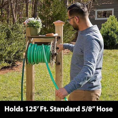 Liberty GARDEN 704 Decorative Cast Aluminum Wall Mount Garden Hose Reel, Holds 125-Feet of 5/8-Inch Hose - Bronze - Image 6