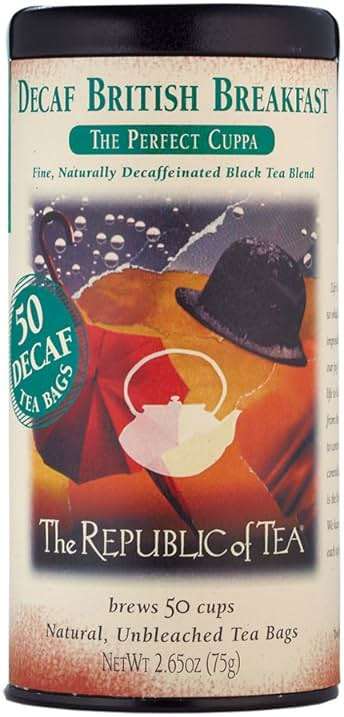 The Republic of Tea Decaf British Breakfast Black Tea, Tin of 50 Tea Bags - Image 1