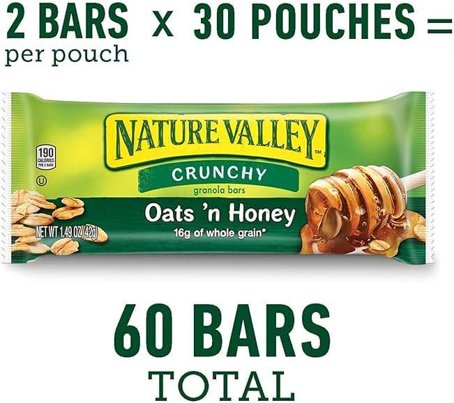 Nature Valley Crunchy Oats 'n Honey Granola Bars, 60 Bars, 44.7 OZ (30 Pouches) - Image 3