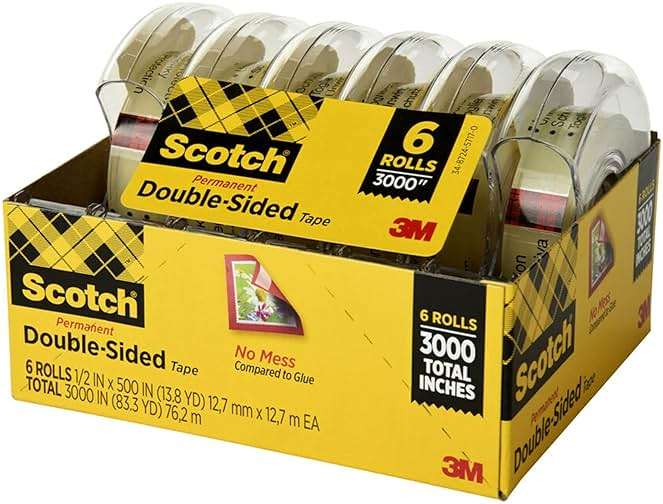 Scotch Permanent Double Sided Tape, Card Making and Holiday Scrapbooking Supplies, Alternative to Gift Wrap Tape for Wrapping Presents, 0.50 in. x 500 in., 6 Rolls with Dispensers - Image 2