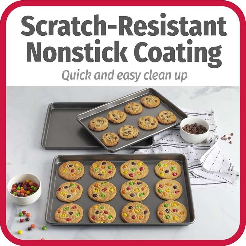 GoodCook Everyday Nonstick Baking Sheet Set, 3 Pack Includes Small (13×9) Medium (15×1) and Large (17×11) Pans Carbon Steel Construction Cookie Sheets Bakeware Set, Gray - Image 5