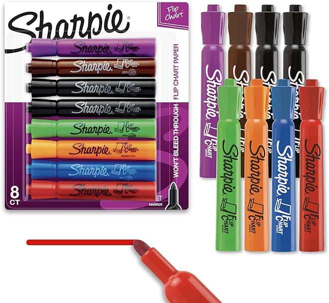 Sharpie Flip Chart Markers, Bullet Tip, Assorted Colors, Low-Odor, Squeak-Free, 8 Count - Office Presentation, Back to School, Teacher Supplies - Image 1
