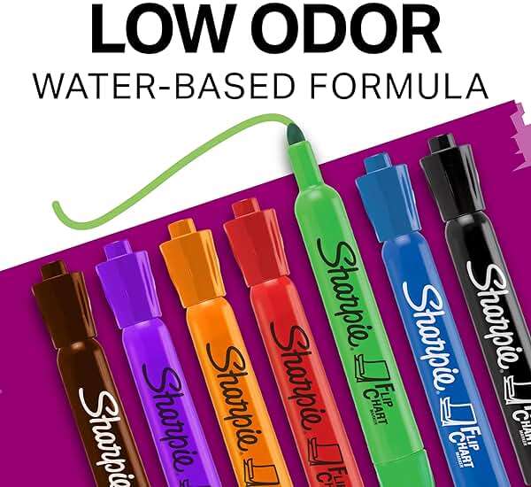 Sharpie Flip Chart Markers, Bullet Tip, Assorted Colors, Low-Odor, Squeak-Free, 8 Count - Office Presentation, Back to School, Teacher Supplies - Image 2