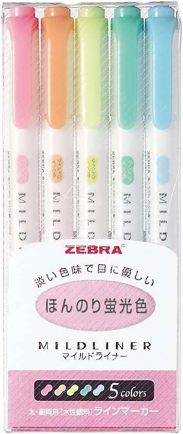 ZEBRA MILD LINER, Double Sided Highlighter, 5 Set (WKT7-5C) - Image 1