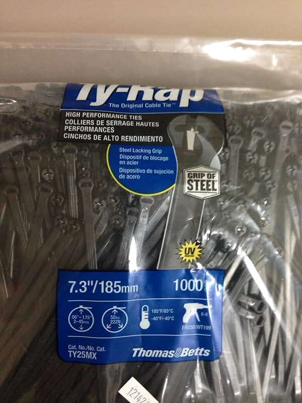 Thomas & Betts TY25MX Cable Tie 50lb 7" Ultraviolet Resistant Black Nylon with Stainless Steel Locking Device Bulk Pack (1000 Pack) - Image 2