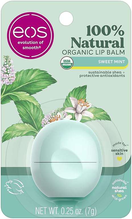 eos 100% Natural & Organic Lip Balm - Sweet Mint, All-Day Moisture, Dermatologist Recommended for Sensitive Skin Care, Lip Care Products, 0.25 oz - Image 1