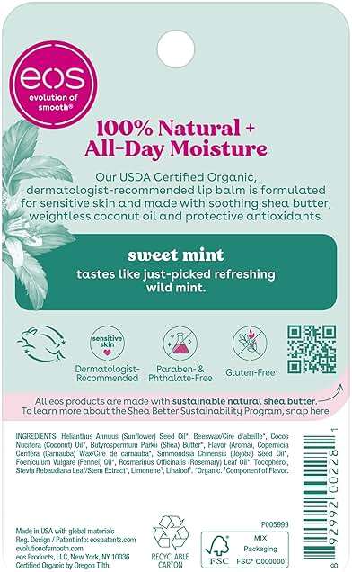 eos 100% Natural & Organic Lip Balm - Sweet Mint, All-Day Moisture, Dermatologist Recommended for Sensitive Skin Care, Lip Care Products, 0.25 oz - Image 7