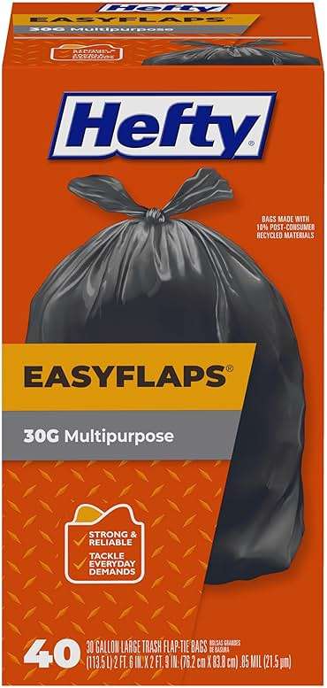 Hefty Easy Flaps Multipurpose Large Trash Bags, 30 Gallon, 40 Count - Image 1