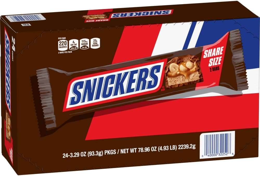 SNICKERS Candy Milk Chocolate Bars, Share Size Bulk Pack, 3.29 oz Bar (Pack of 24) - Image 1