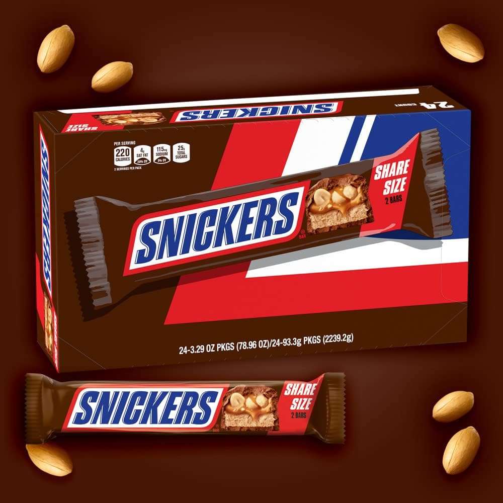 SNICKERS Candy Milk Chocolate Bars, Share Size Bulk Pack, 3.29 oz Bar (Pack of 24) - Image 4