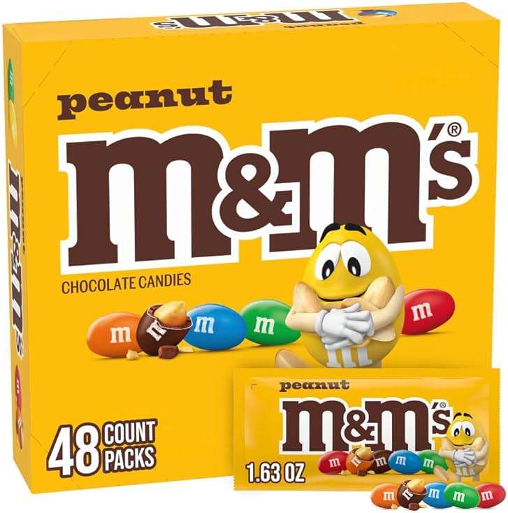 M&M'S Peanut Chocolate Candy, Full Size 1.74 oz Bag, Pack of 48 Bulk Candy Chocolate - Image 1