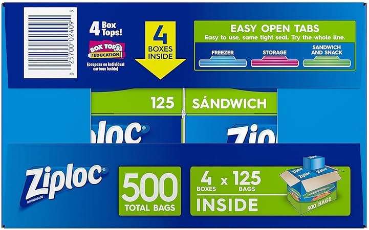 Ziploc Easy Open Tabs Sandwich Bags 125 Count (Pack of 4) - Image 5