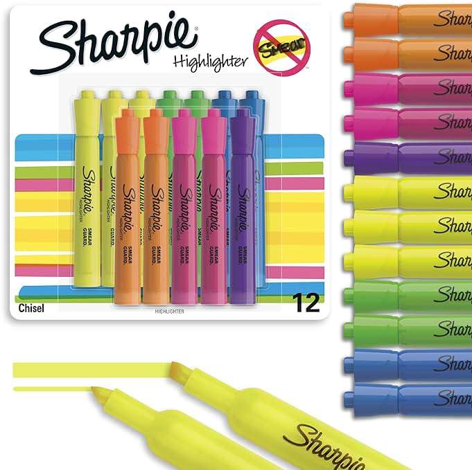 Sharpie Tank Highlighters, Chisel Tip, Assorted Fluorescent, Six Assorted Colors, 12 Count - Back to School, Office, Teacher Supplies - Image 3