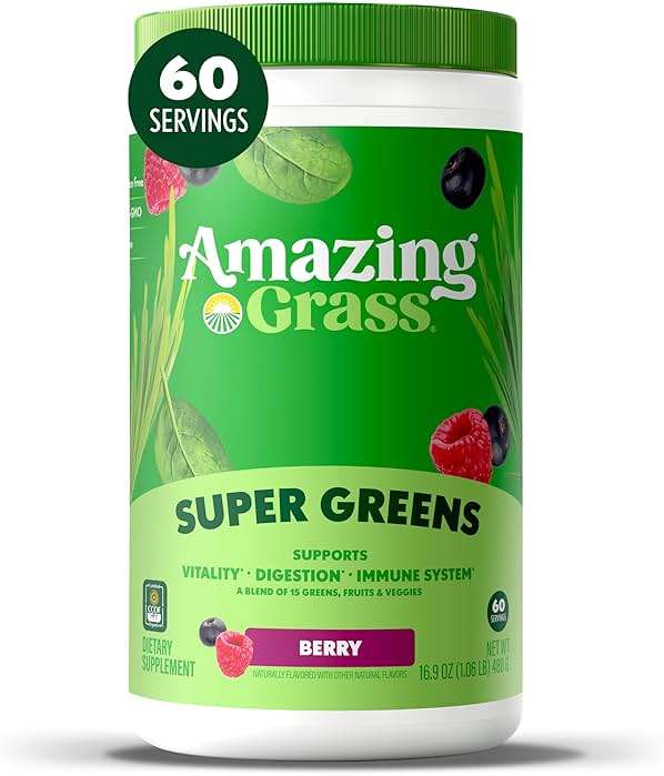 Amazing Grass Super Greens Powder, Organic, Greens Superfood Powder, Smoothie Supplements, Supports Digestion, Probiotics, Spirulina, Beet Root, Berry, 60 Servings, 16.9 Ounce (Packaging May Vary) - Image 1