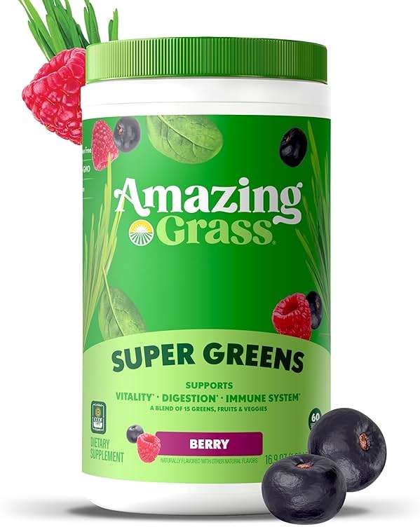 Amazing Grass Super Greens Powder, Organic, Greens Superfood Powder, Smoothie Supplements, Supports Digestion, Probiotics, Spirulina, Beet Root, Berry, 60 Servings, 16.9 Ounce (Packaging May Vary) - Image 2