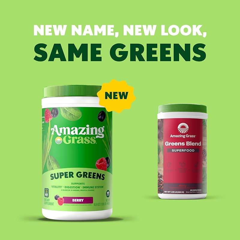 Amazing Grass Super Greens Powder, Organic, Greens Superfood Powder, Smoothie Supplements, Supports Digestion, Probiotics, Spirulina, Beet Root, Berry, 60 Servings, 16.9 Ounce (Packaging May Vary) - Image 3