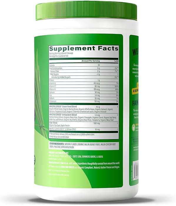 Amazing Grass Super Greens Powder, Organic, Greens Superfood Powder, Smoothie Supplements, Supports Digestion, Probiotics, Spirulina, Beet Root, Berry, 60 Servings, 16.9 Ounce (Packaging May Vary) - Image 9