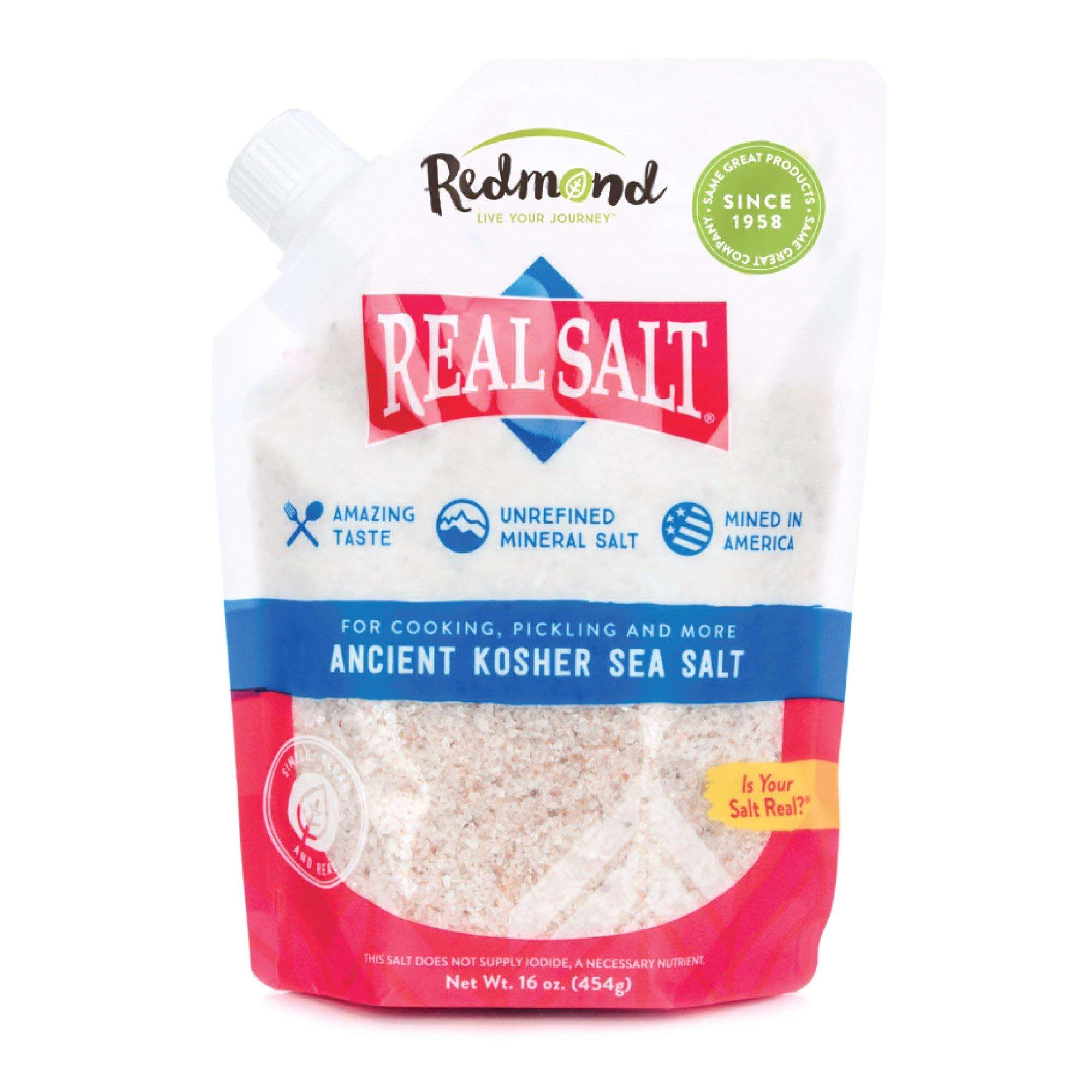 Redmond Real Sea Salt - Natural Unrefined Gluten Free Kosher, 16 Ounce Pouch (1 Pack) - Image 1