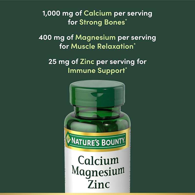 Nature's Bounty Calcium Magnesium & Zinc Caplets, Immune & Bone Health, Daily Supplement, 1000mg Calcium, 400mg Magnesium, 600 IU Vitamin D, Gluten Free, 100 Caplets - Image 3