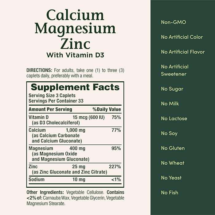 Nature's Bounty Calcium Magnesium & Zinc Caplets, Immune & Bone Health, Daily Supplement, 1000mg Calcium, 400mg Magnesium, 600 IU Vitamin D, Gluten Free, 100 Caplets - Image 5