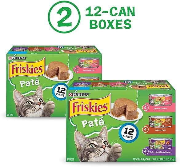 Purina Friskies Wet Cat Food Pate Variety Pack Salmon Dinner, Turkey and Giblets Dinner and Mixed Grill - (2 Packs of 12) 5.5 oz. Cans - Image 2