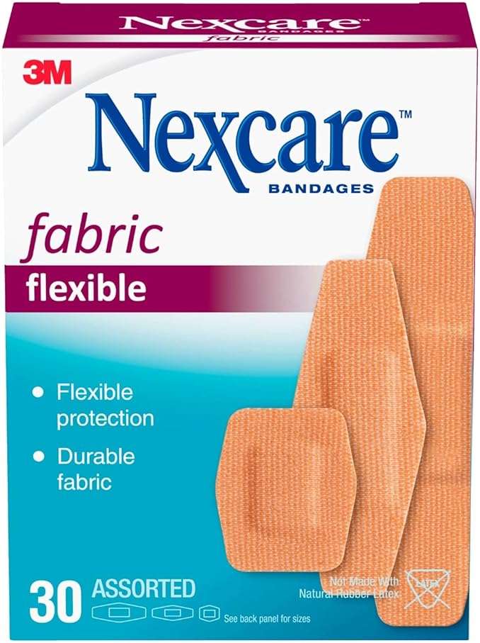 Nexcare Heavy Duty Flexible Fabric Bandages, Assorted Sizes, 30 Count, Latex-Free, Durable Adhesive Bandages for First Aid and Wound Care - Image 1