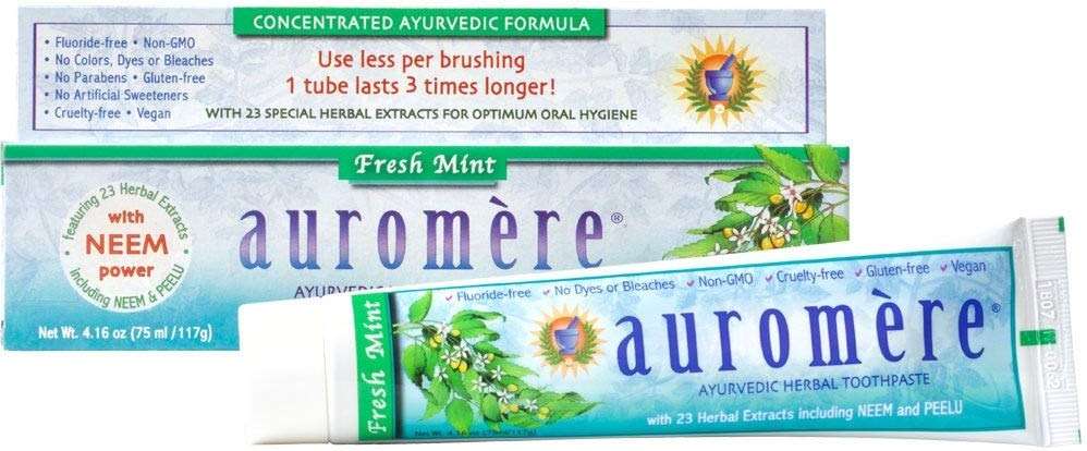 Auromere Ayurvedic Herbal Neem & Clove Toothpaste - All Natural Fluoride Free Toothpaste for Adults and Kids, Suitable for Sensitive Teeth, SLS-Free, Non GMO, Vegan, Cruelty-Free - 1 Pack - Image 1