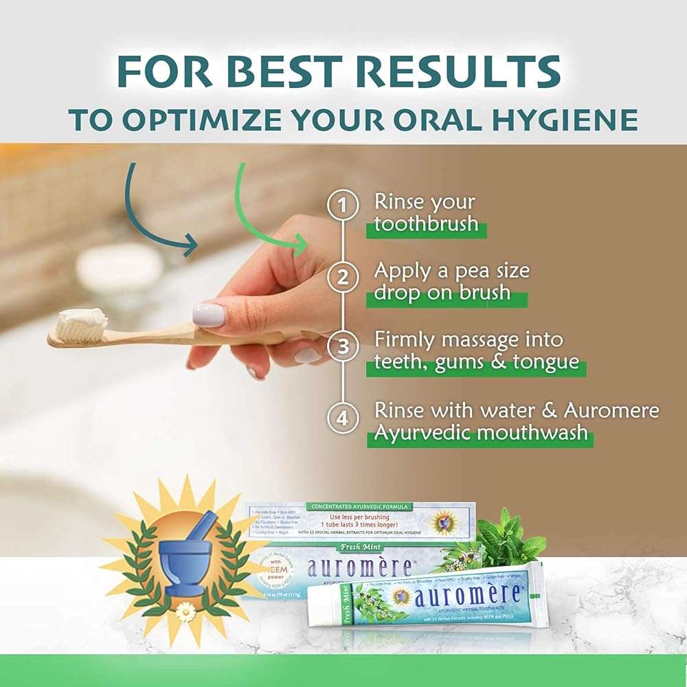 Auromere Ayurvedic Herbal Neem & Clove Toothpaste - All Natural Fluoride Free Toothpaste for Adults and Kids, Suitable for Sensitive Teeth, SLS-Free, Non GMO, Vegan, Cruelty-Free - 1 Pack - Image 4