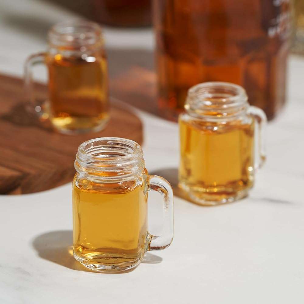True Mason Jar Shot glasses, Reusable Mini Mason Jar shaped shot glasses with Handles, Party shot cups, Set of 6, 1 oz. - Image 2