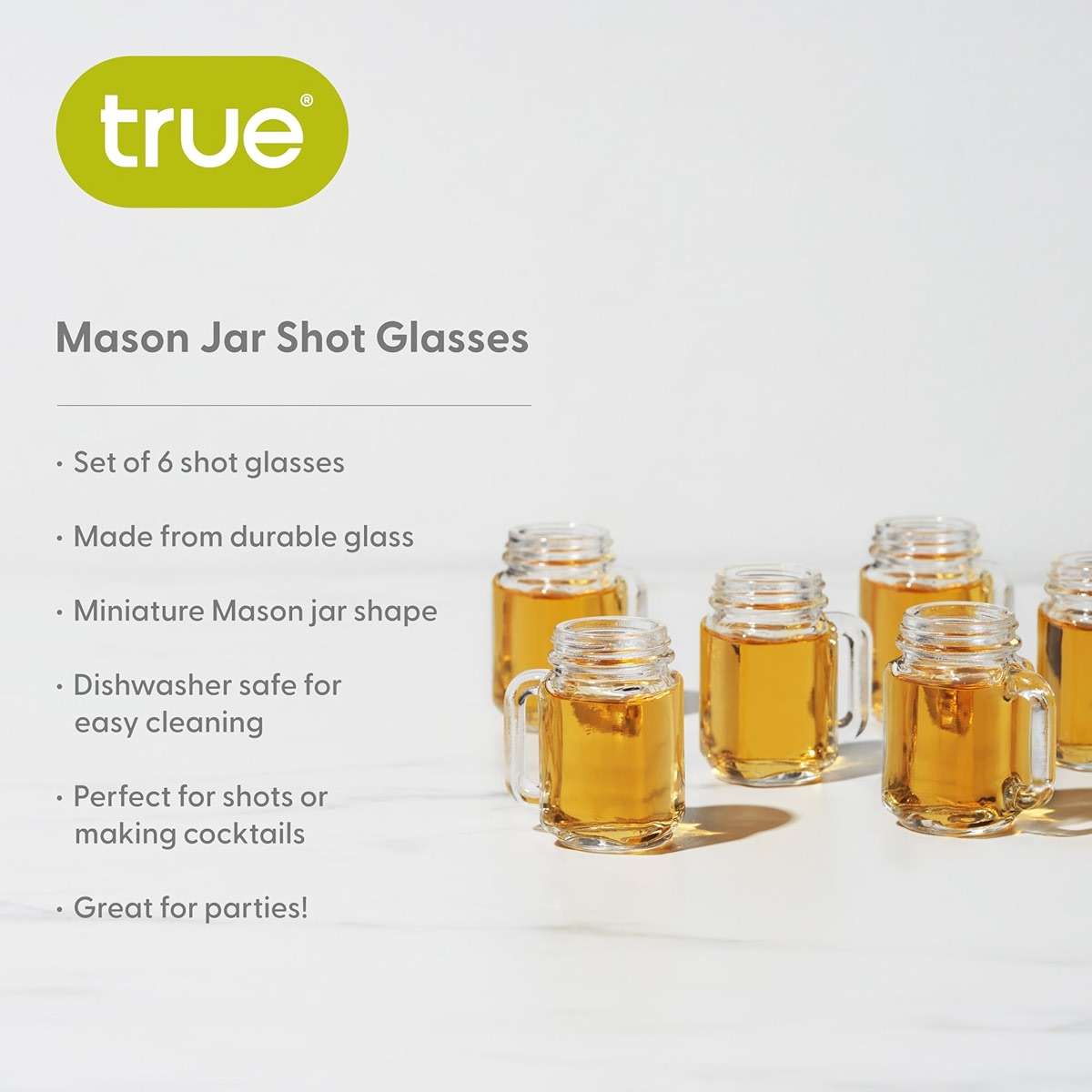 True Mason Jar Shot glasses, Reusable Mini Mason Jar shaped shot glasses with Handles, Party shot cups, Set of 6, 1 oz. - Image 4